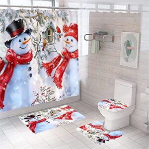 Two Snowmen Bathroom Decor Sets Accessories with Shower Curtain Christmas Shower Curtain Set with Rugs and Accessories Xmas Bathroom Decor 4Pcs