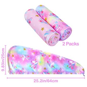 FIOBEE Microfiber Hair Towel Wrap for Kid Rapid Drying Towel Absorbent Hair Turbans for Wet Hair with Button Women Girls Long Curly Hair Pack of 2, Pink