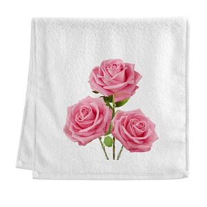 alaza pink rose flower flroal towels 100% cotton hand towel for bathroom 16 x 30 inch, absorbent soft & skin-friendly, 1 piece
