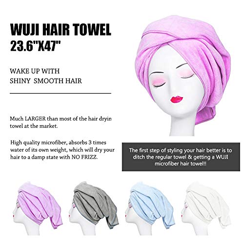 TANCANO Microfiber Hair Towel Anti Frizz Hair Wrap Super Absorbent Curly Hair Drying Towel 23.6''x47'' Large Multifunction Towel for Bath Spa Makeup, Light Purple