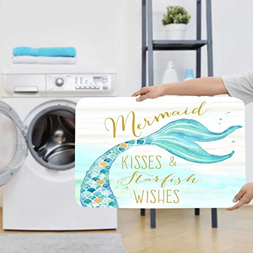 4 Piece Be a Mermaid and Make Waves Kisses Wishes Tail Shower Curtain Set with 12 Hooks Non-Slip Rugs Toilet Lid Cover Bath Mat Complete Bathroom Accessories Decor