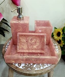 stylish baby pink bathroom set for luxury bathrooms/soap dispenser/tooth brush holder/and soap dish and towel tray/set of 4 rustic vintage home decor gifts