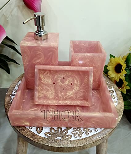 Stylish Baby Pink Bathroom Set for Luxury Bathrooms/Soap Dispenser/Tooth Brush Holder/and Soap Dish and Towel Tray/Set of 4 Rustic Vintage Home Decor Gifts