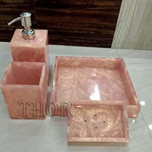 Stylish Baby Pink Bathroom Set for Luxury Bathrooms/Soap Dispenser/Tooth Brush Holder/and Soap Dish and Towel Tray/Set of 4 Rustic Vintage Home Decor Gifts