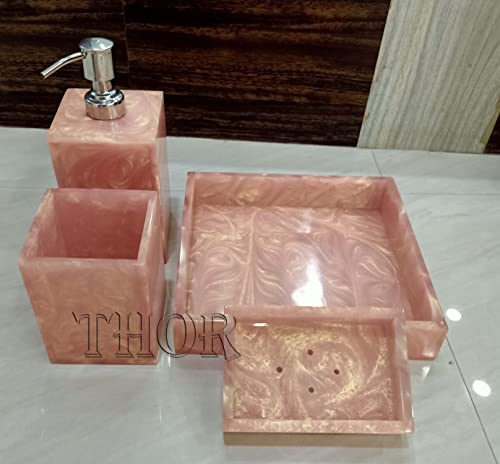 Stylish Baby Pink Bathroom Set for Luxury Bathrooms/Soap Dispenser/Tooth Brush Holder/and Soap Dish and Towel Tray/Set of 4 Rustic Vintage Home Decor Gifts