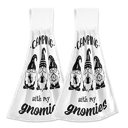 Lhammer Camping Gnomes Kitchen Towels Summer Gnomies Hanging Hand Towels for Bathroom Decor 2 Pack Beach Fingertips Tie Towels with Loop 12"x17"