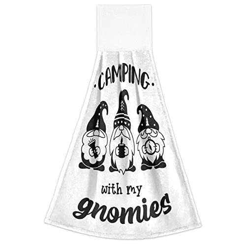 Lhammer Camping Gnomes Kitchen Towels Summer Gnomies Hanging Hand Towels for Bathroom Decor 2 Pack Beach Fingertips Tie Towels with Loop 12"x17"