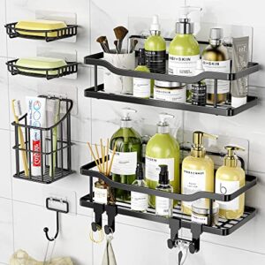 OMAIRA Shower Organizer [6 Pack], Shower Caddy No Drilling, Large Capacity Stainless Steel Bathroom Organizer, Shower Shelves for Inside Shower & Kitchen Storage (Black)