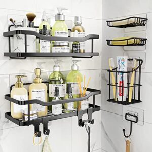 OMAIRA Shower Organizer [6 Pack], Shower Caddy No Drilling, Large Capacity Stainless Steel Bathroom Organizer, Shower Shelves for Inside Shower & Kitchen Storage (Black)