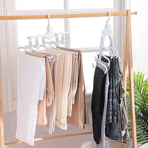 Magic Pants Hangers 2 Pack Space Saving Non-Slip Clothes Hangers Folding Storage 6 in 1 Multiple Layers Multifunctional Uses Rack Organizer for Trousers Scarves Slack KATEI STORY