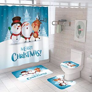 joinsi 4 pcs christmas snowman shower curtain sets with rugs, toilet lid cover, bath mat, 12 hooks for xmas holiday decorations (71 inch x 71 inch) (snowman)