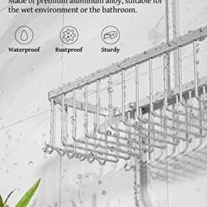 YASONIC Shower Caddy Over Shower Head Never Rust Aluminum Large Hanging Shower Caddy with 10 Hooks for Razor/Sponge - Over The Shower Head Caddy with Soap Basket - Hanging Shower Organizer Silver