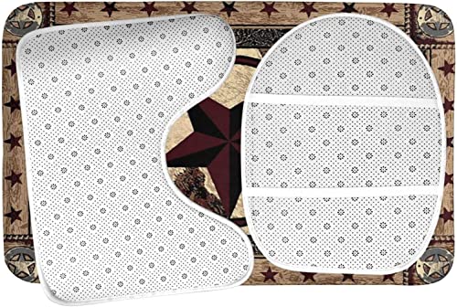 Giwawa Western Texas Star Bathroom Rugs Set 3 Piece with Non-Slip Bath Rugs Toilet Lid Cover U-Shaped Contour Toilet Mat Rustic Farmhouse Bath Mats for Bathroom