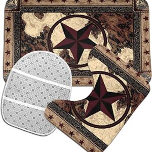 Giwawa Western Texas Star Bathroom Rugs Set 3 Piece with Non-Slip Bath Rugs Toilet Lid Cover U-Shaped Contour Toilet Mat Rustic Farmhouse Bath Mats for Bathroom