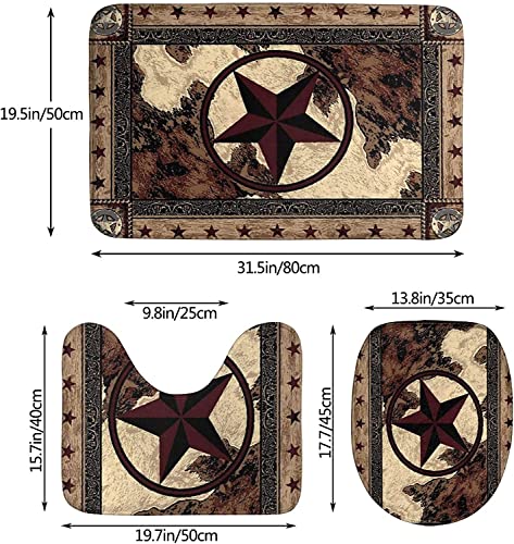 Giwawa Western Texas Star Bathroom Rugs Set 3 Piece with Non-Slip Bath Rugs Toilet Lid Cover U-Shaped Contour Toilet Mat Rustic Farmhouse Bath Mats for Bathroom