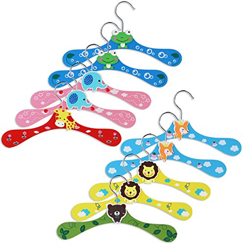 NUOLUX Wooden Hanger for Kids 10Pcs Coat Hangers Random Pattern