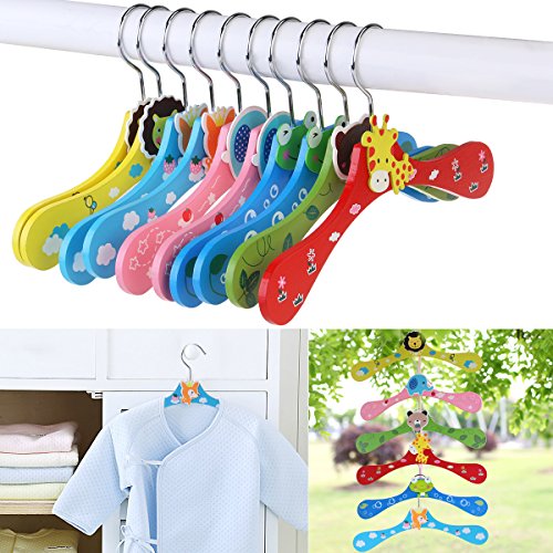 NUOLUX Wooden Hanger for Kids 10Pcs Coat Hangers Random Pattern