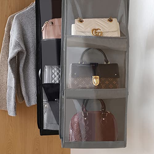 ABSOK Handbag Hanging Organizer,Hanging Purse Organizer Handbag Storage Hanger Oxford Cloth Dust Proof Storage Holder Bag Wardrobe Closet Space Saving Organizers System,Washable - 8 Pocket