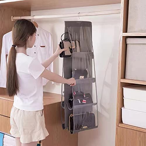 ABSOK Handbag Hanging Organizer,Hanging Purse Organizer Handbag Storage Hanger Oxford Cloth Dust Proof Storage Holder Bag Wardrobe Closet Space Saving Organizers System,Washable - 8 Pocket