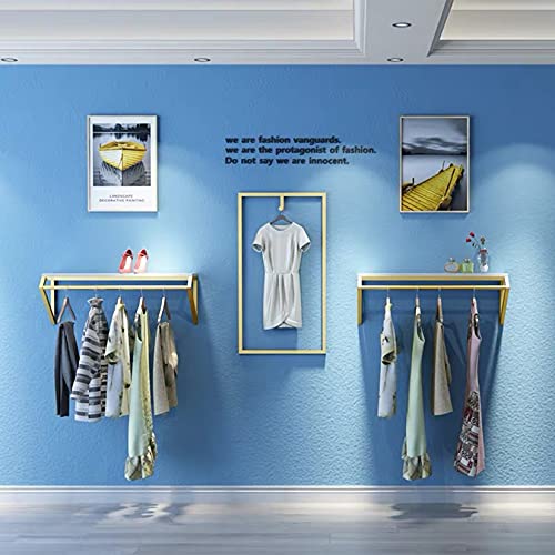 FURVOKIA Modern Simple Men's and Women's Clothing Store Heavy Duty Metal Display Stand,Wall-Mounted Garment Rack with Wood,Clothes Rail,Bathroom Hanging Towel Rack (Gold,39" L)