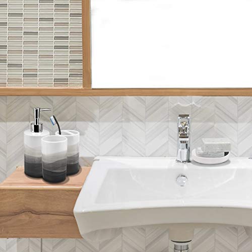 Wodlo- 4 Piece Painted Ceramic Bathroom Accessory Set, Includes Soap Dispenser Pump, Toothbrush Holder, Tumbler, Soap Dish Sanitary, Ideas Home Gift for Ware Home Decor Bath(Gray)