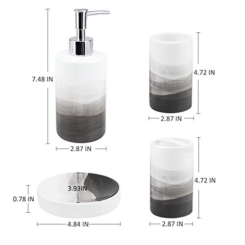 Wodlo- 4 Piece Painted Ceramic Bathroom Accessory Set, Includes Soap Dispenser Pump, Toothbrush Holder, Tumbler, Soap Dish Sanitary, Ideas Home Gift for Ware Home Decor Bath(Gray)