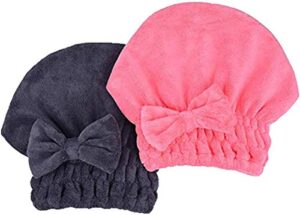 mayouth microfiber hair drying towels head wrap with bow-knot shower cap hair turban hairwrap bath cap for curly long & wet hair gift for women 2pack