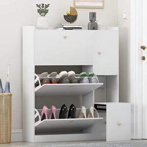 chnnmbrn shoe storage cabinet with 3 flip drawers & 1 seat,freestanding shoe rack,shoe storage organizer for entryway, storage cabinet for pumps,slippers,boots.