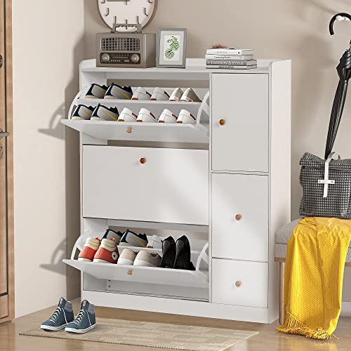 Chnnmbrn Shoe Storage Cabinet with 3 Flip Drawers & 1 Seat,Freestanding Shoe Rack,Shoe Storage Organizer for Entryway, Storage Cabinet for Pumps,Slippers,Boots.