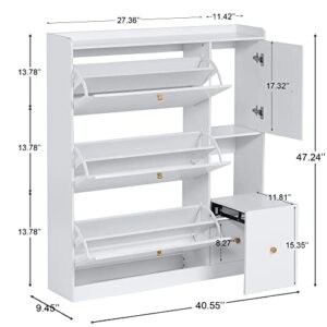 Chnnmbrn Shoe Storage Cabinet with 3 Flip Drawers & 1 Seat,Freestanding Shoe Rack,Shoe Storage Organizer for Entryway, Storage Cabinet for Pumps,Slippers,Boots.