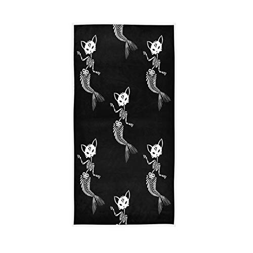 Cats Skull Hand Towels Halloween Skeleton Kitchen Dish Towel Day of the Dead Bath Towel 16X30 in, Decorative Soft Quality Premium Guest Fingertip Face Towel Washcloth for Bathroom Hotel Spa Gym Sport