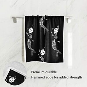 Cats Skull Hand Towels Halloween Skeleton Kitchen Dish Towel Day of the Dead Bath Towel 16X30 in, Decorative Soft Quality Premium Guest Fingertip Face Towel Washcloth for Bathroom Hotel Spa Gym Sport