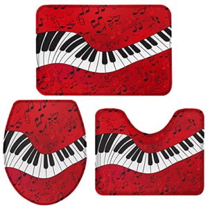 3 piece bathroom rugs sets piano key music notes art non-slip toilet lid cover for bathroom red white absorbent contour mat with rubber backing floor mats for shower large
