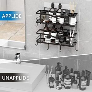 MZF 2-Pack Shower Caddy, No Drilling Adhesive Shower Shelf, Rustproof Stainless Steel Bathroom Shower Organizer Storage, Shower Shelf for Inside Shower & Kitchen Storage, Black