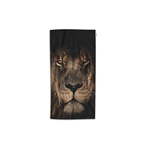 Moslion Lion Hand Towel Wild King of Animals Lion Head Cruel Eyes Brown Feathers Towel Soft Microfiber Face Hand Towel Kitchen Bathroom for Kids Baby Men 15x30 Inch