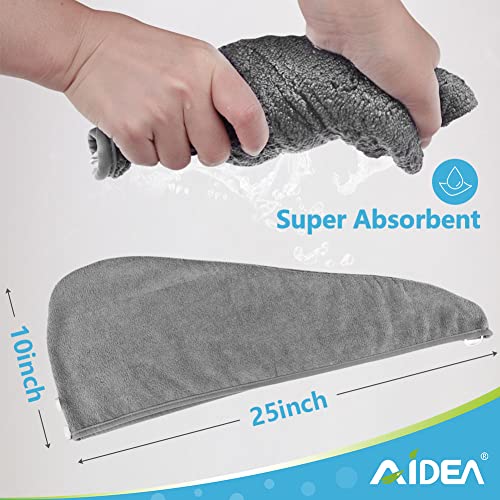 AIDEA Microfiber Hair Towel Wrap for Women, 3 Pack 10 inch X 26 inch, Super Absorbent Quick Dry Hair Turban (Gray+Pink+White)