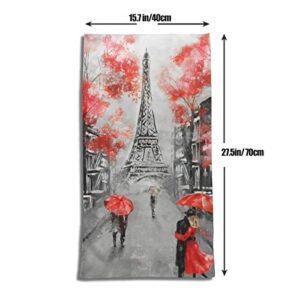 Stylish Romantic Paris Streetscape Eiffel Tower Superfine Fiber Bathroom Towels, Ultra Soft Highly Absorbent, Extra Thick Home Hand Towels (15.727.5 Inch)