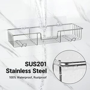 AmazerBath Adhesive Shower Caddy Basket Rack with Hooks, Shower Shelf Wall Mounted, No Drilling Shower Organizer for Bathroom, Rustproof Stainless Steel, 2 Pack, Chrome