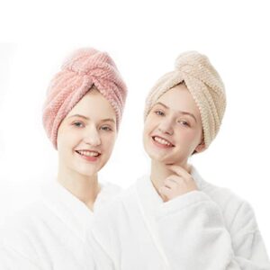 ellewin hair towel wrap 2 pack, microfiber hair drying shower turban with buttons, super absorbent quick dry hair towels for curly long thick hair, rapid dry head towel wrap for women anti frizz
