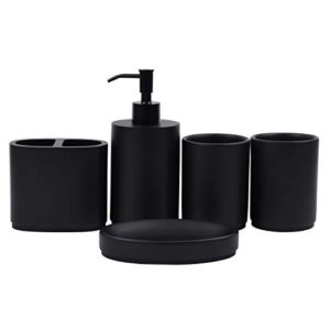 zexzen bathroom accessories set 5 piece, matte black bathroom sets accessories with soap dispenser,toothbrush holder,soap dish,tumbler cup,resin bathroom gift set (matte black)