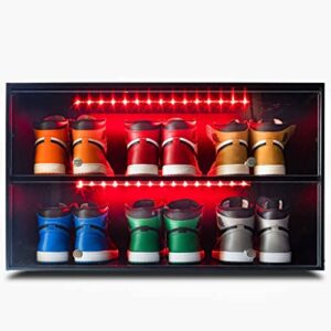 Sneaker Throne Shoe Rack with Lights for Up To 6 Pairs of Shoes, Black - Sleek Wood Shoe Shelf with Sliding Doors For Bedrooms, Outdoors, Garages - Premium Shoe Organizers and Storage for Closets