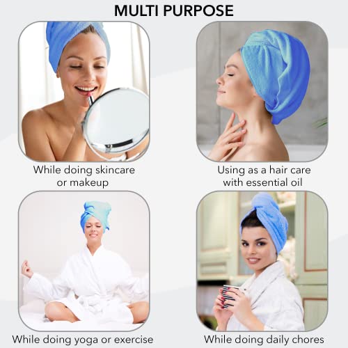 Microfiber Hair Towel Wrap (Pack of 2)–Super Absorbent, Anti Frizz Fast Drying Hair Turban for Curly Long Thick Hair –Women’s Quick Dry Bath & Head Cap with Button –10”x26”- Hair Plopping Towel Gray