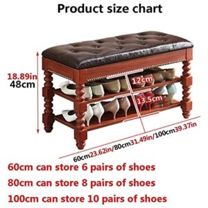 ALDEPO Shoe Cabinet 2/3 Layer Shoe Stool Shoe Bench in Entrance Hallway Shoe Rack Solid Wood Storage Cabinet with PU Seat Cushion Living Room Hotel Bedroom Wardrobe Retro Style Ea