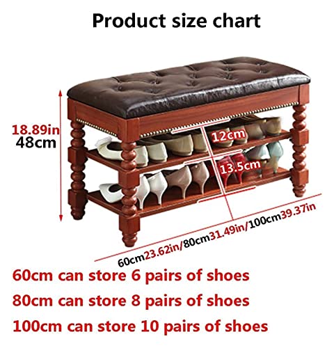 ALDEPO Shoe Cabinet 2/3 Layer Shoe Stool Shoe Bench in Entrance Hallway Shoe Rack Solid Wood Storage Cabinet with PU Seat Cushion Living Room Hotel Bedroom Wardrobe Retro Style Ea