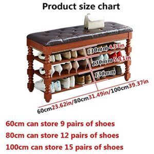 ALDEPO Shoe Cabinet Shoe Stool 2/3 Layers Shoe Bench in Entrance Hallway Shoe Rack Solid Wood Storage Cabinet with PU Seat Cushion Living Room Hotel Bedroom Wardrobe Retro Style Easy Like
