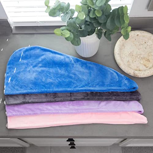 PIPIZ 4 Pack Microfiber Hair Towel Wrap for Women,Super Absorbent Hair Drying Towels, Anti-Frizz Hair Turban Towel for Long Wet Hair Pink