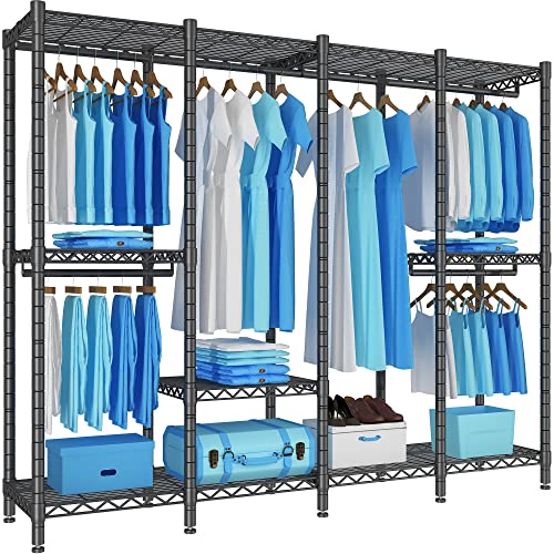 KnnJe S60 Freestanding Clothing Garment Rack Heavy Duty Clothes Rack for Hanging Clothes, Can be Assembled into L Shape Wardrobe Closet Organizer, 76" L x 15.8" W x 75.6" H, 1000lbs Max Load, Black