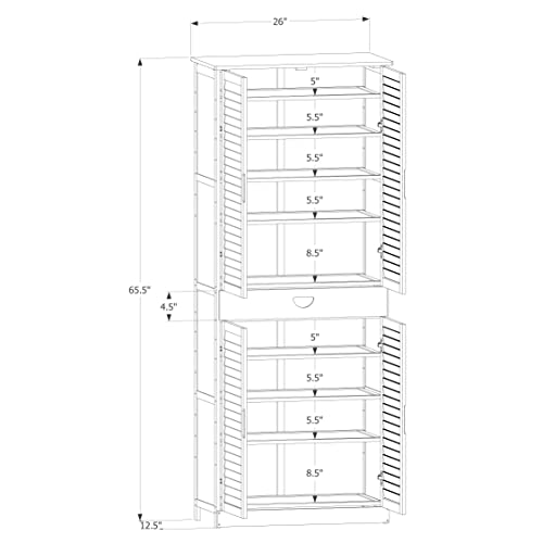 MoNiBloom Tall Shoe Storage Cabinet with 2 Double Shutter Doors & 1 Drawer, Bamboo Free Standing Shoes Shelf Stand for 26-30 Pairs Entryway Hallway Bedroom, Brown