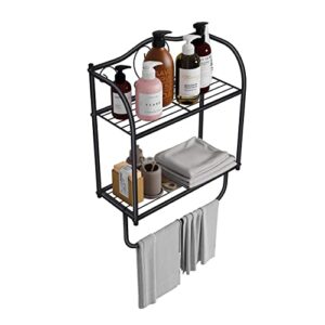 JOIN IRON 2 Tier Bathroom Shelves Floating Shelf Wall Racks with Towel Holder for Home Decor (Black)