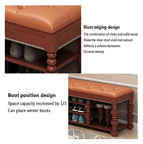 ALDEPO Shoe Cabinet Retro Home Shoe Cabinet Changing Stool Shoe Cabinet with Solid Wood seat Wardrobe Bench flip Design Storage Shelf PU Leather Quick Assembly Living Room Bathroom Hotel can